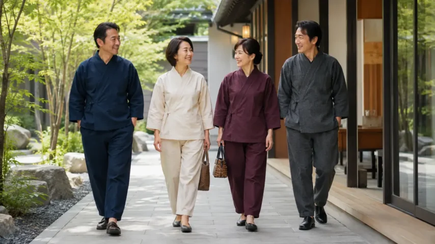 作務衣 普段着おかしいと感じにくい40代50代の男女が自然に着こなすイメージ