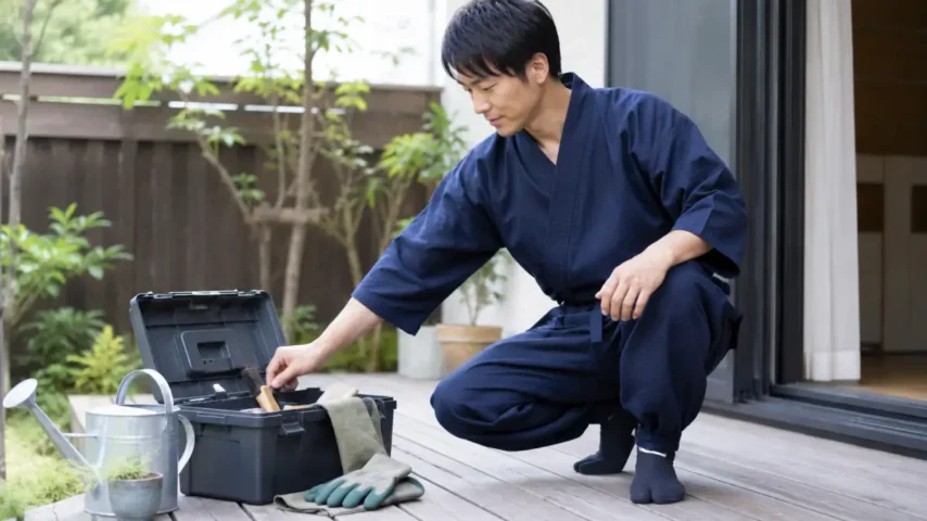 ワークマンで作務衣を探す人向けの作業用作務衣を着た日本人男性