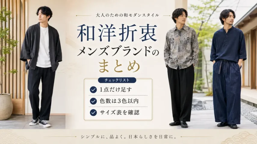 和洋折衷メンズブランドの選び方をまとめた男性の和モダンコーデ画像