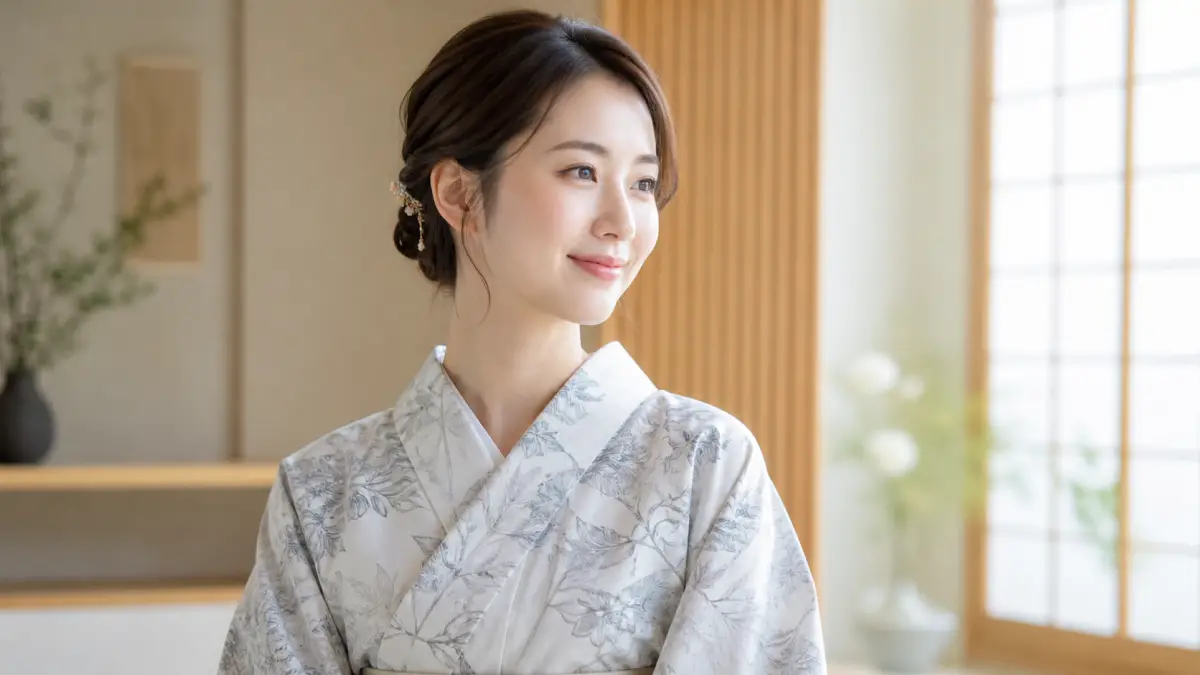 浴衣ヘアアレンジ簡単大人向けの低めシニヨンをした日本人女性