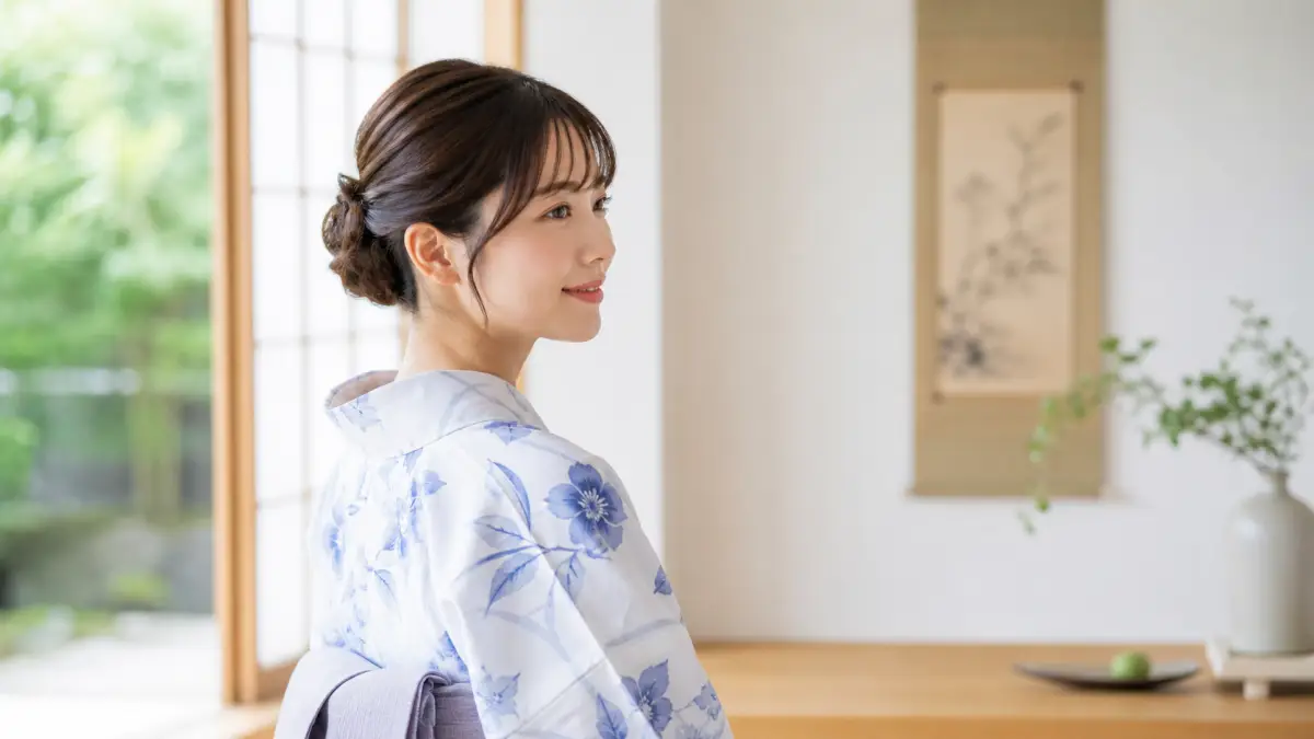 浴衣髪型簡単不器用の基本として首元がすっきり見える日本人女性