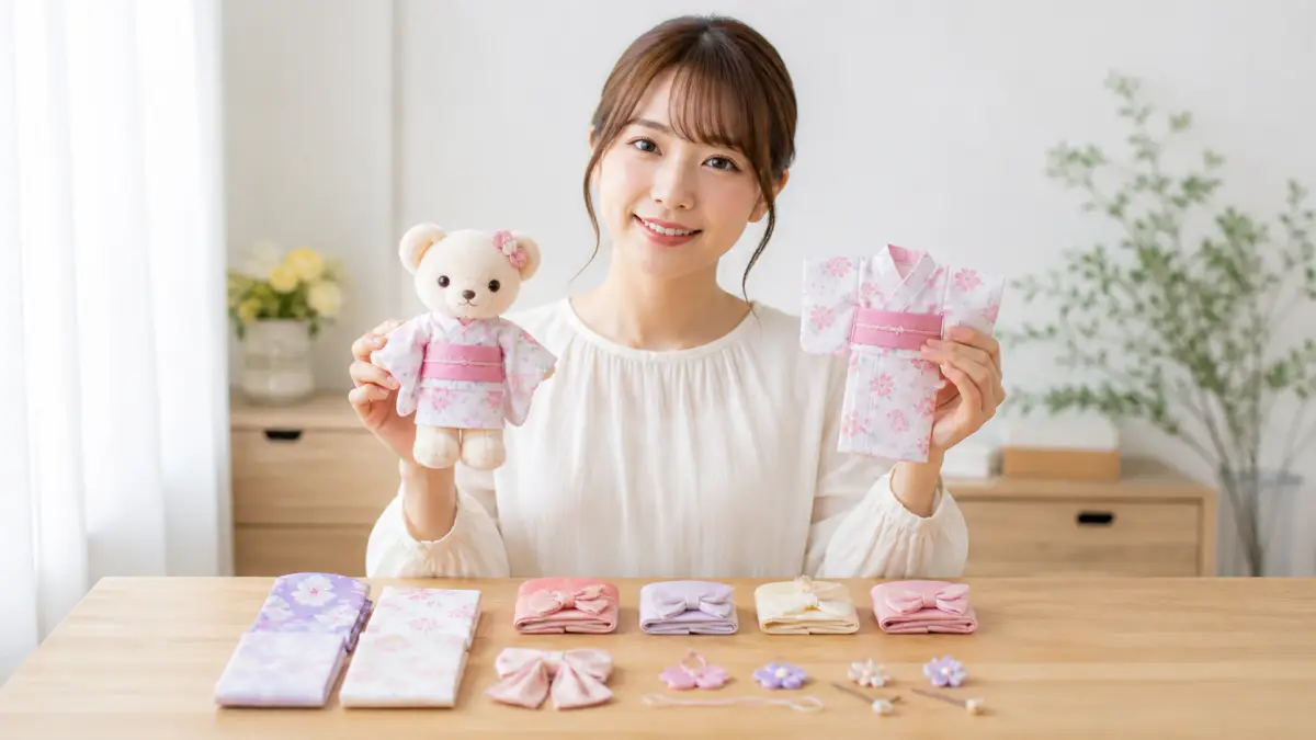 浴衣ぬいぐるみの本体付き商品と衣装のみ商品の違いがわかるイメージ