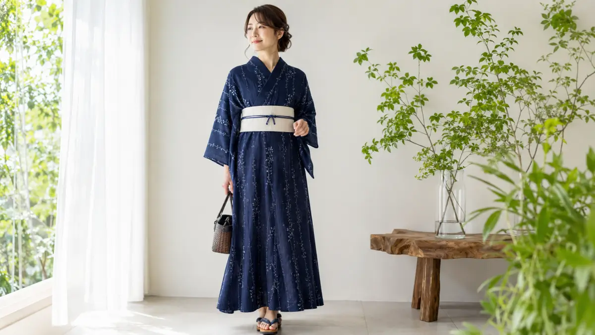 浴衣ワンピース大人の体型カバーしやすい選び方を示す日本人女性の着こなし