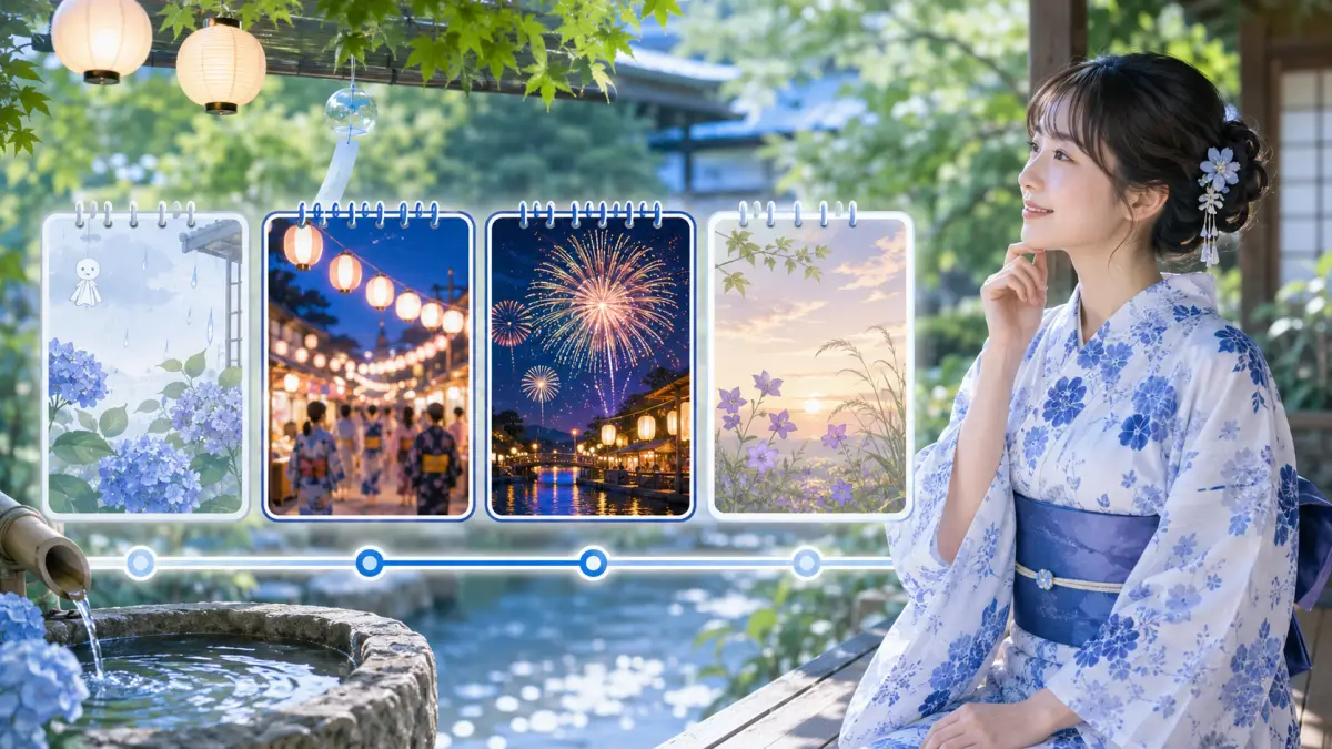 浴衣 いつからいつまで着られるかを月別に確認するイメージ