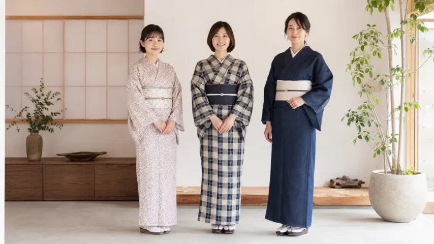 カジュアル 着物普段着に向く小紋・木綿・デニム着物の比較