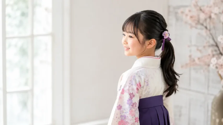 小学生 袴 髪型 人気の低めポニーテール