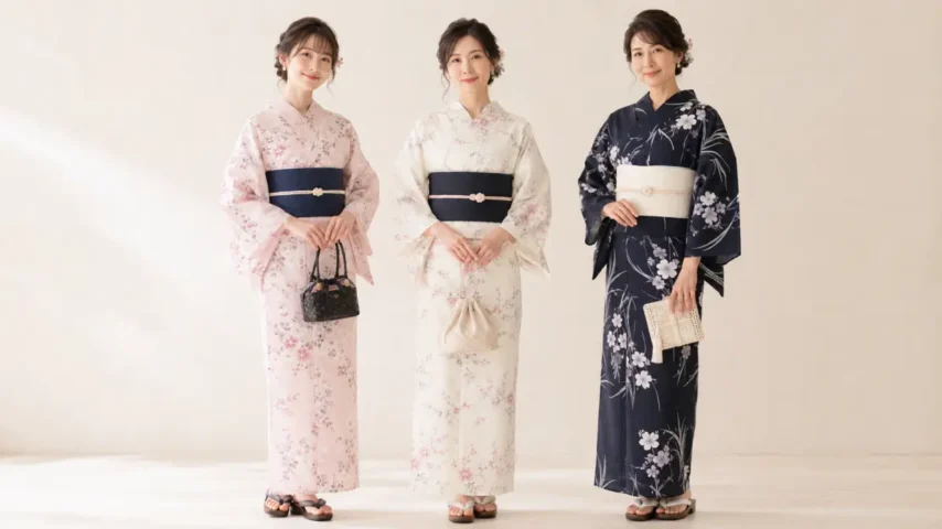 浴衣の色で太って見える色と細見えしやすい配色を比較する日本人女性