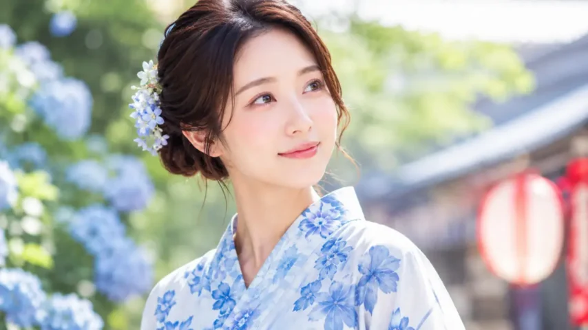 浴衣 メイクと髪型を整えた清潔感のある日本人女性