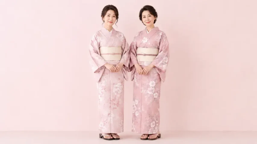 上品なピンク浴衣を着た40代50代女性のイメージ