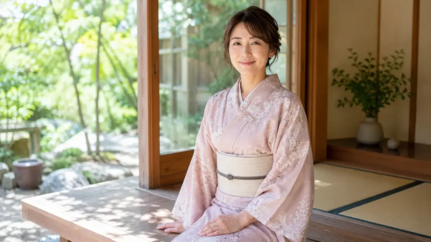 浴衣 ピンク 大人向けの上品な着こなしをする日本人女性