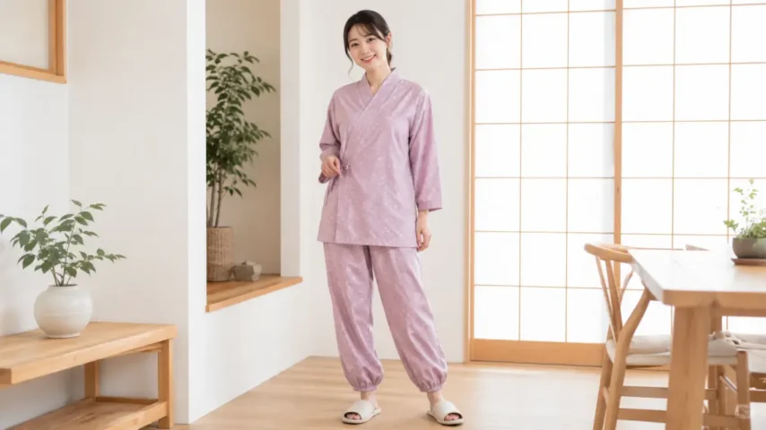 作 務 衣 女性 かわいい商品を着た20代の日本人女性モデル