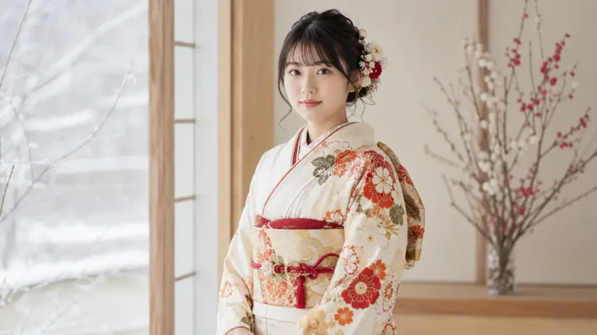 冬に撮る成人式直前の前撮りイメージ 成人式の前撮りいつまで可能かをイメージできる冬の振袖撮影風景