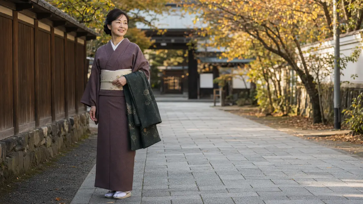 10月着物を気温と場面に合わせ羽織とともに楽しむ日本人女性