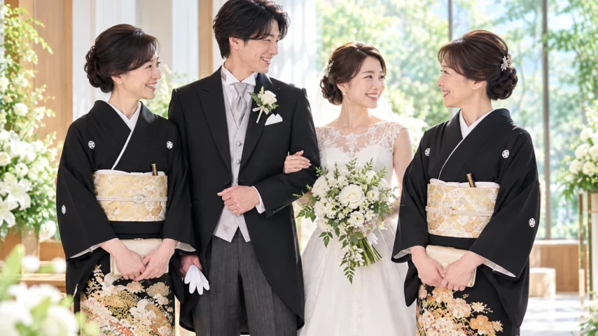 結婚式で黒留袖を着る両家の母親 結婚式で黒留袖を着る両家の母親